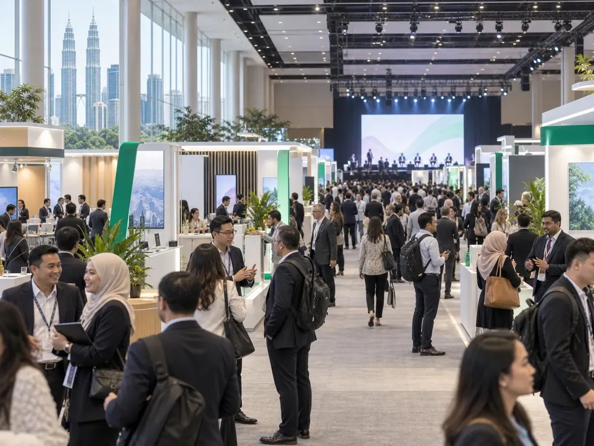 Conference hall in Kuala Lumpur with exhibition booths