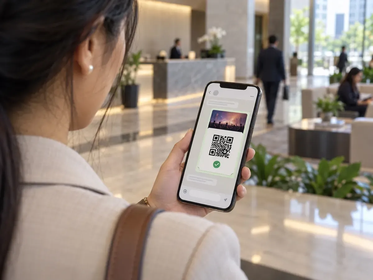 Event ticket with QR code received in a WhatsApp chat