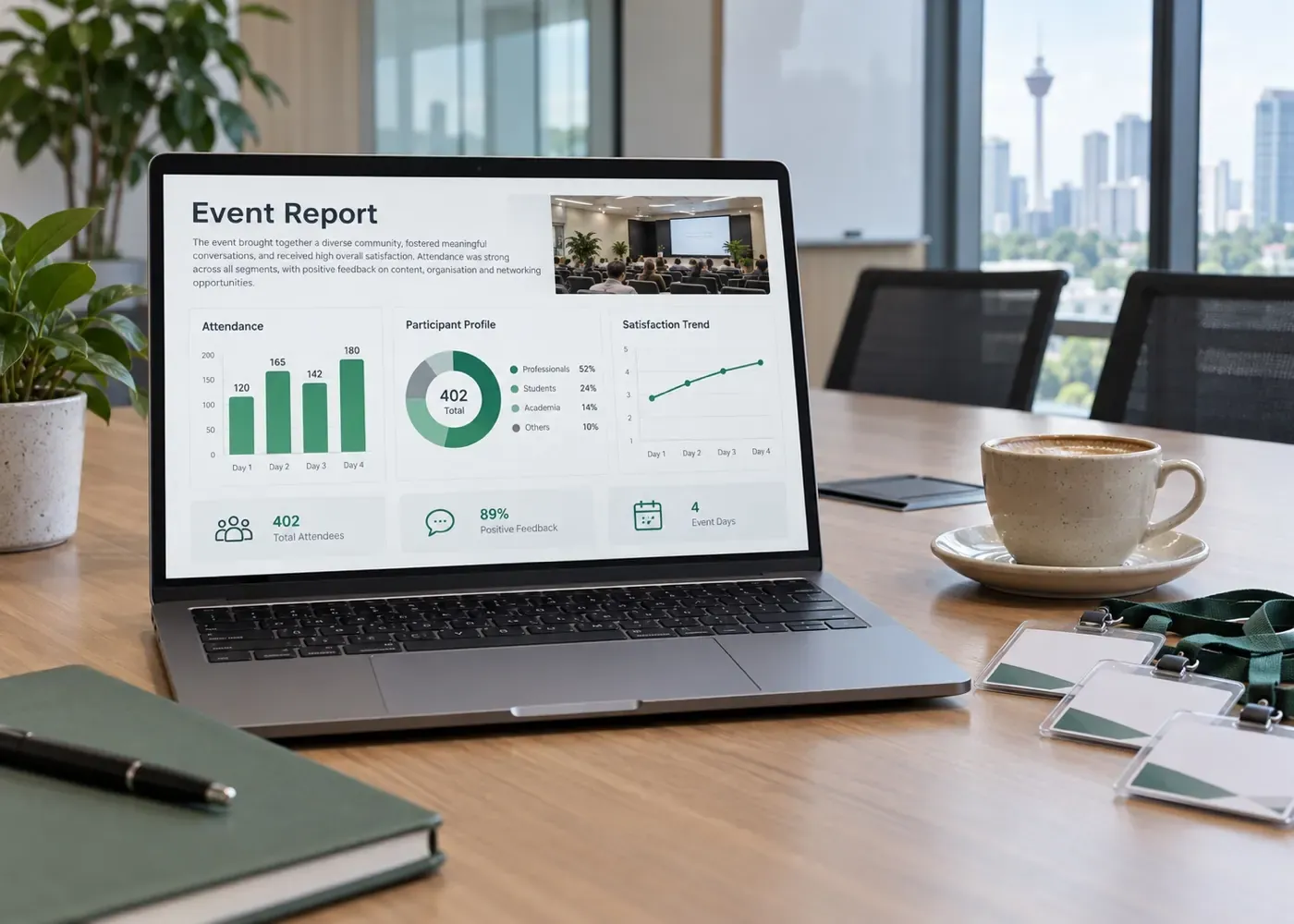 AI-written event report on a laptop